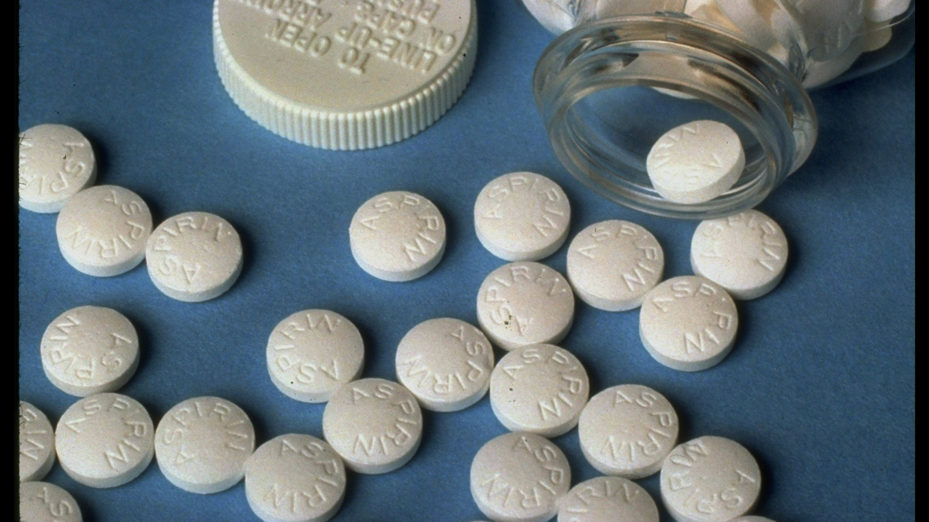 Closeup of aspirin tablets spilling out