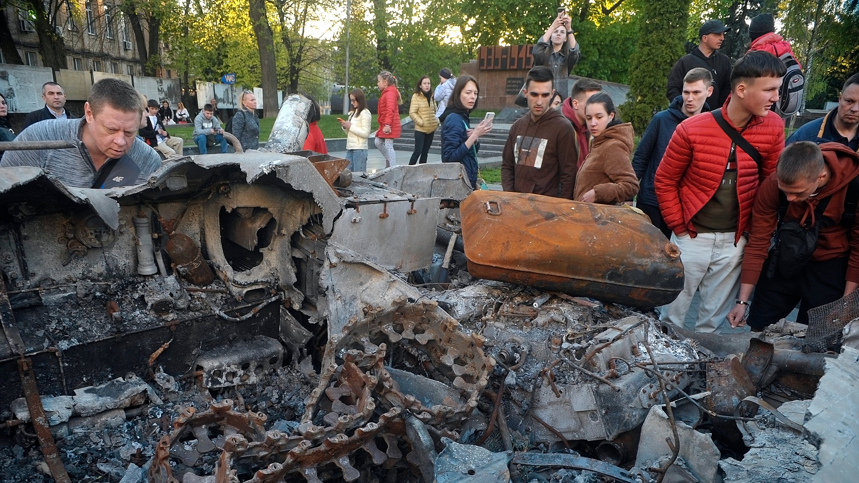 Destroyed Russian military vehicles from Irpin and Bucha on display in Vinnytsia