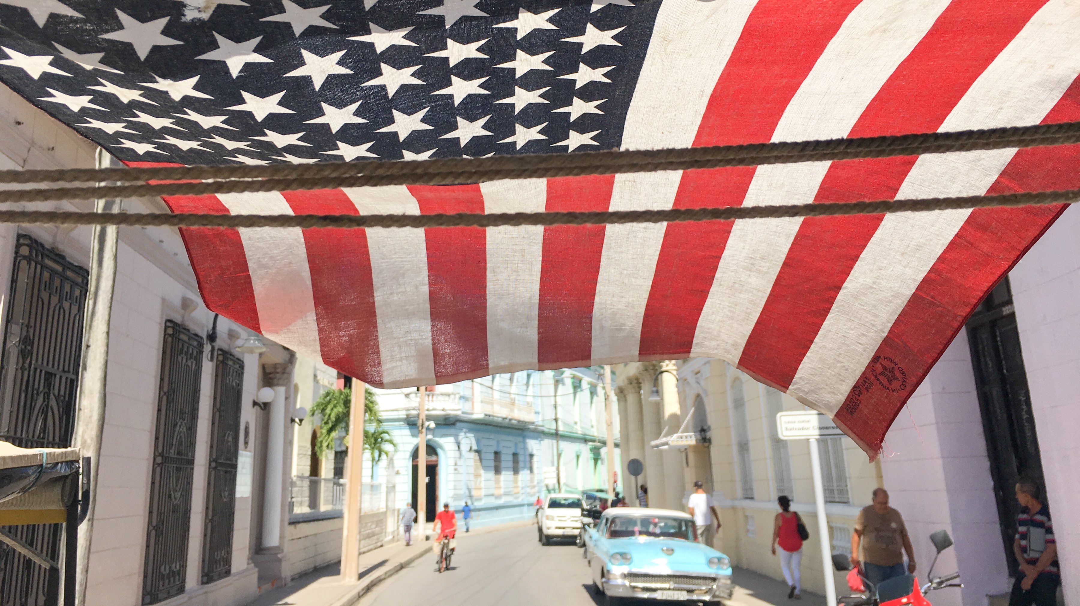 U.S.A or United States flag freely waving in Cuban private