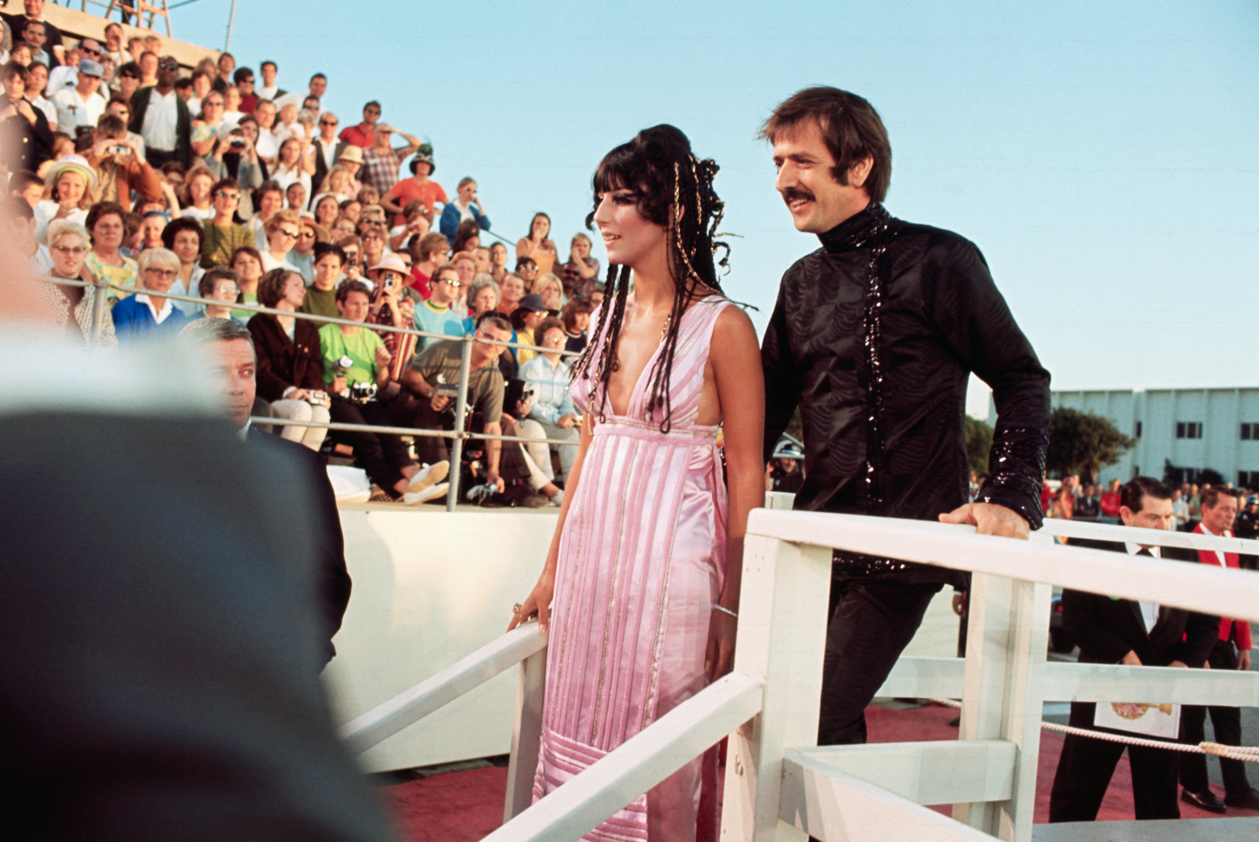 Sonny and Cher Posing for Camera at Academy Awards