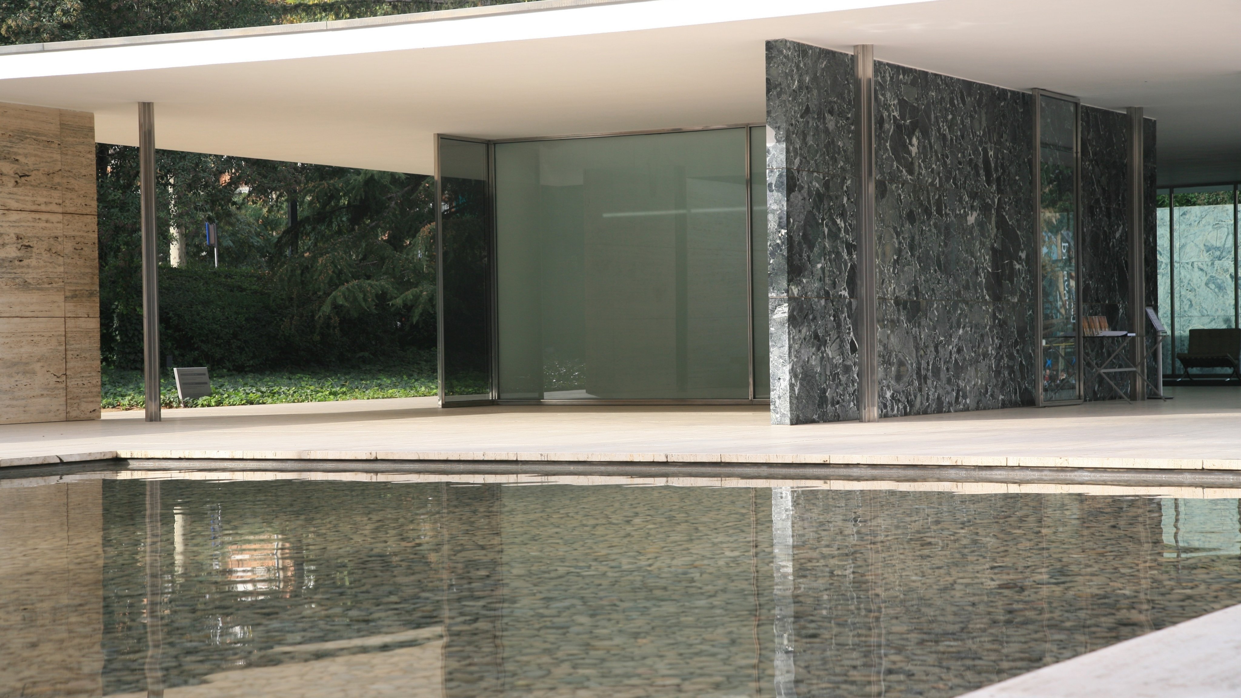 Europe, Spain, Barcelona: Barcelona Pavilion for the International exhibition 1929 built by Ludwig Mies van der Rohe - the big pool