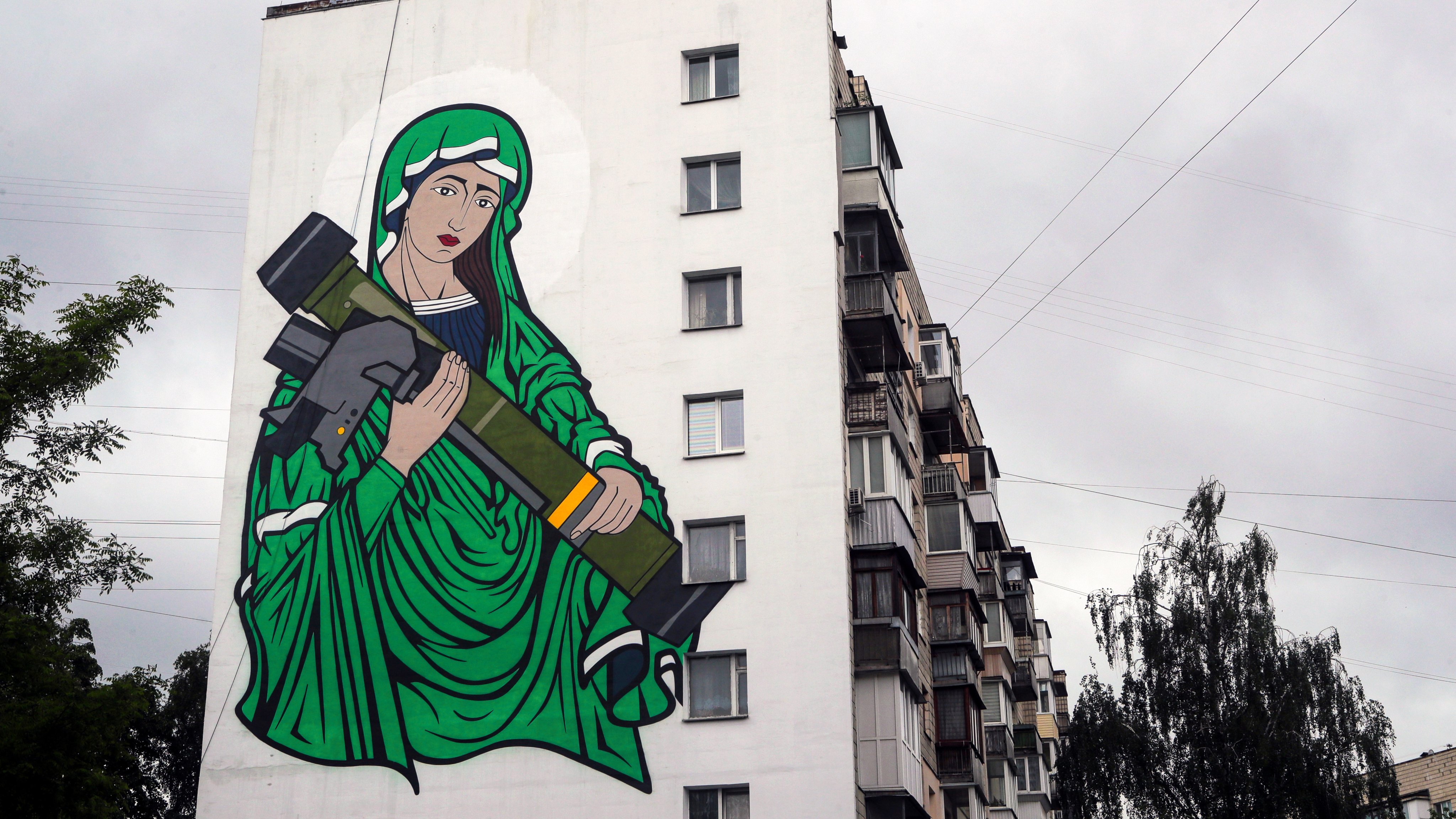 Saint Javelin mural in Kyiv