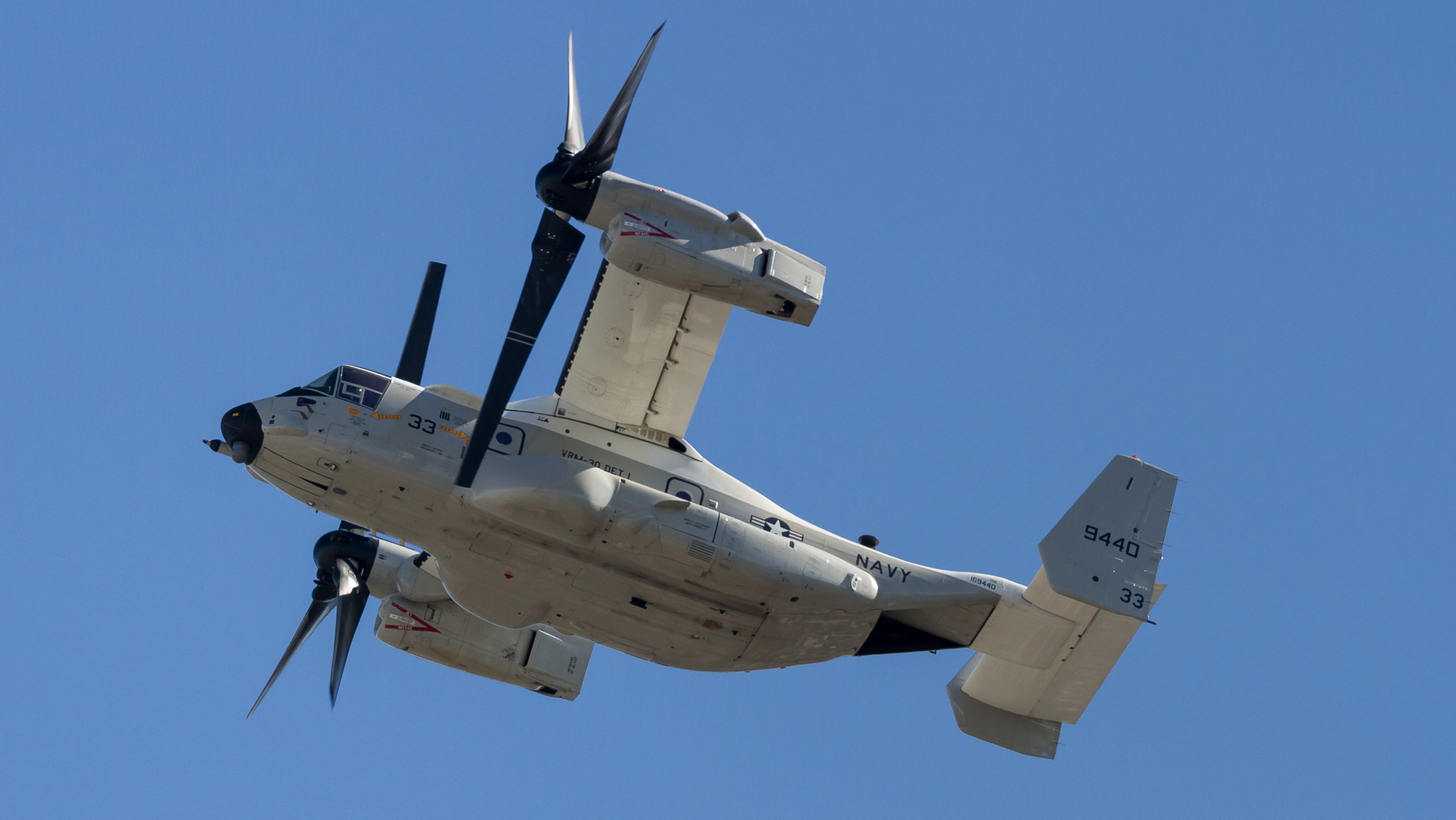 A Bell Boeing V22, CMV-22B, Osprey tilt-rotor transport