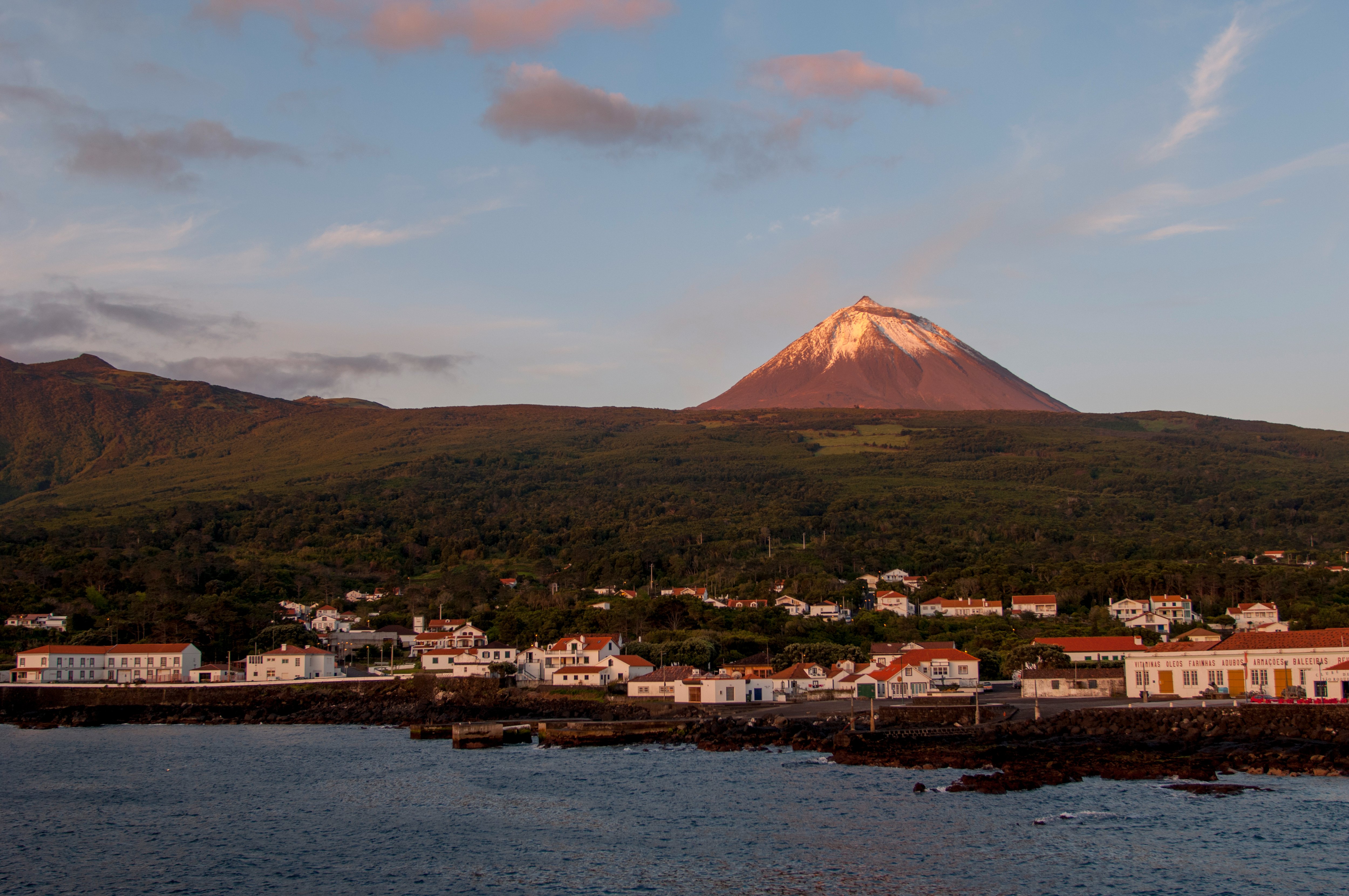 View from a ship of Sao Roque do Pico on Pico Island in the