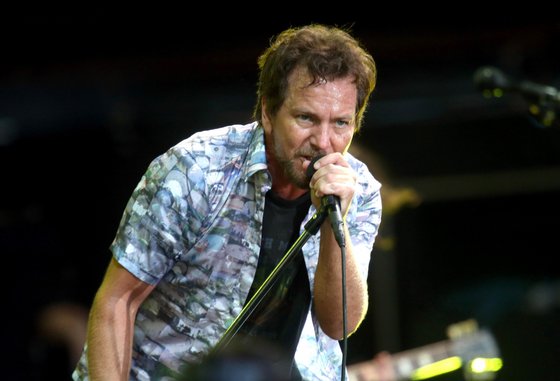 AUCKLAND, NEW ZEALAND - JANUARY 17:  Eddie Vedder of Pearl Jam performing at Western Springs Stadium during the 2014 Big Day Out Festival on January 17, 2014 in Auckland, New Zealand.  (Photo by Jason Oxenham/Getty Images)