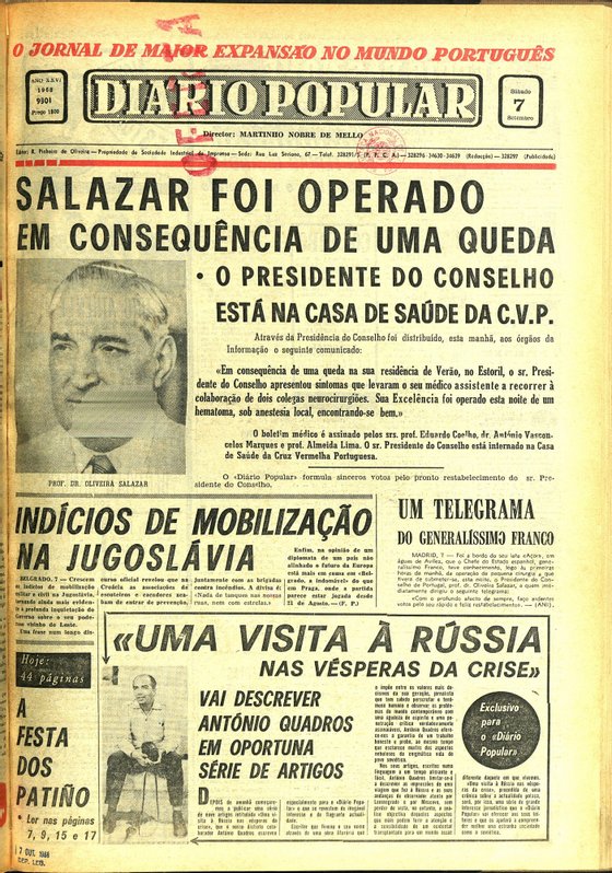 Capa do DiÃ¡rio Popular de 7 de setembro de 1968