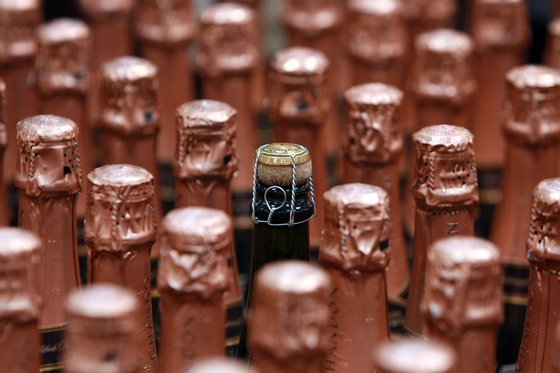 SOUTH SAN FRANCISCO, CA - DECEMBER 29:  Bottles of sparkling wine are seen on display at a Costco store December 29, 2008 in South San Francisco, California. As the economy continues to falter, sales of sparkling wine and champagne are down this year compared to a 4 percent surge from last year.  (Photo by Justin Sullivan/Getty Images)