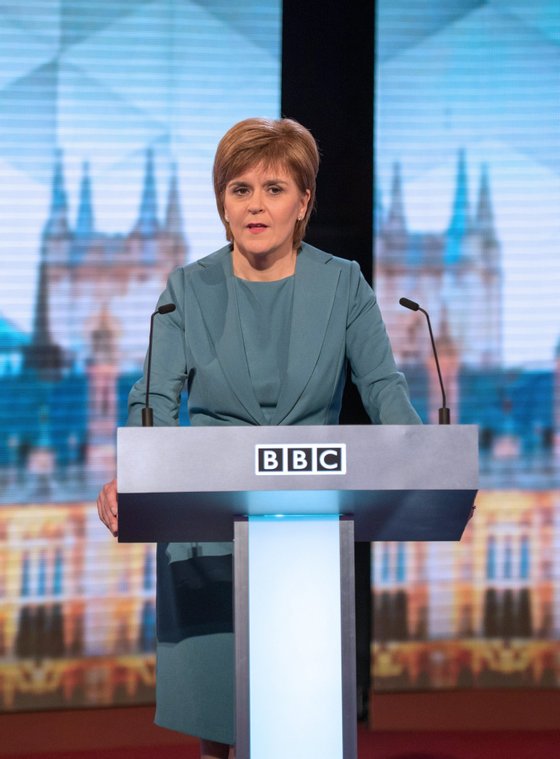 Leader of the Scottish National Party (SNP), Nicola Sturgeon takes part in the "BBC Challengers' Election Debate" at Central Hall Westminster, in London on April 16, 2015. The 90 minute debate sees Ed Miliband share a panel with the leaders of the UK Independence Party (UKIP), the Greens and the Scottish and Welsh nationalists. AFP PHOTO / POOL / STEFAN ROUSSEAU        (Photo credit should read STEFAN ROUSSEAU/AFP/Getty Images)