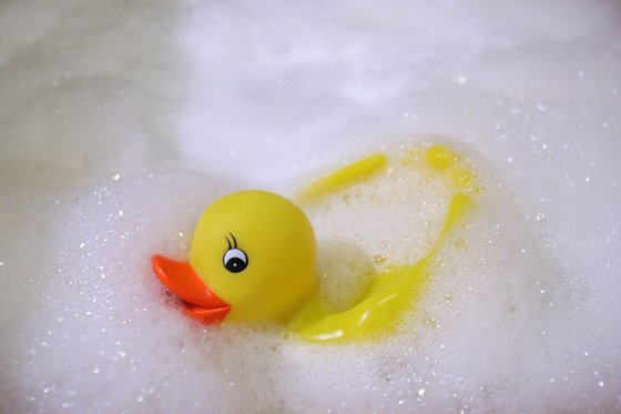 HAMBURG, GERMANY - JANUARY 13: A rubber duck swims in a foam bath in a bath tub on January 13, 2007 in Hamburg, Germany.  (Photo Illustration by Alexander Hassenstein/Getty Images)