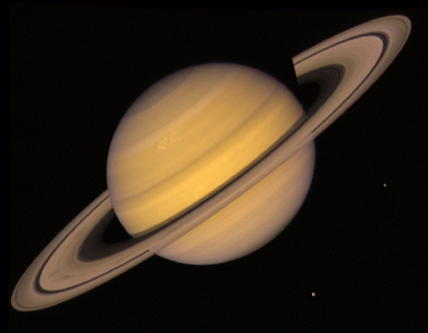 Saturno com os anÃ©is, um dos planetas estudados pela Voyager - NASA