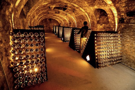 Bottles of "Armand de Brignac" Champagne are seen in the cellars of the Cattier champagne family house on November 6, 2014 in Chigny-les-Roses, south of Reims, northeastern France. Hip-hop mogul Jay Z has shown his fondness for Armand de Brignac Champagne for years and on November 5, 2014 he bought the brand. Sovereign Brands, a New York-based wine and spirits company which owned the label, said it was selling it to Jay Z for an undisclosed amount. AFP PHOTO / FRANCOIS NASCIMBENI (Photo credit should read FRANCOIS NASCIMBENI/AFP/Getty Images)