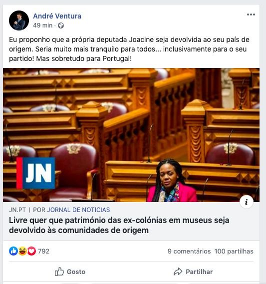 Andre Ventura Propoe Que Joacine Seja Devolvida Ao Seu Pais De Origem Livre Queixa Se De Racismo Observador