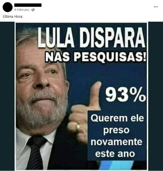 Fact check.  Survey reveals that 93% of respondents want to see Lula da Silva arrested again?