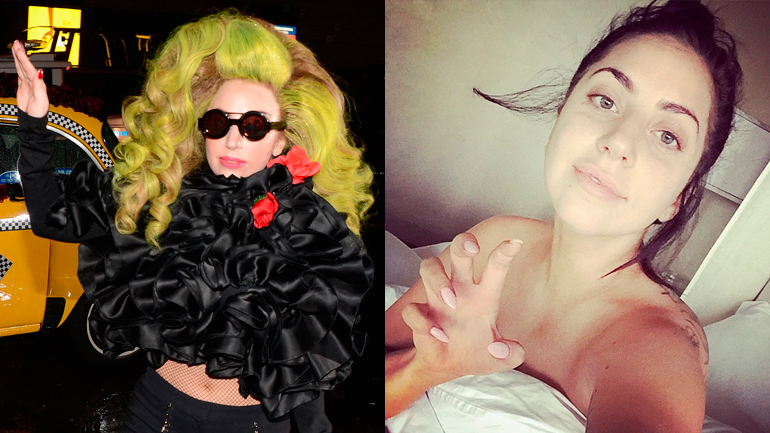À direita: a fotografia de Lady Gaga publicou no Instagram, a 11 de janeiro