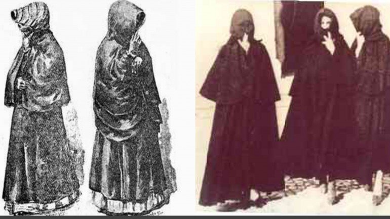 O biôco de Olhão é o traje que aparece à esquerda da primeira imagem (o outro é o rebuço). Algumas mulheres com o biôco