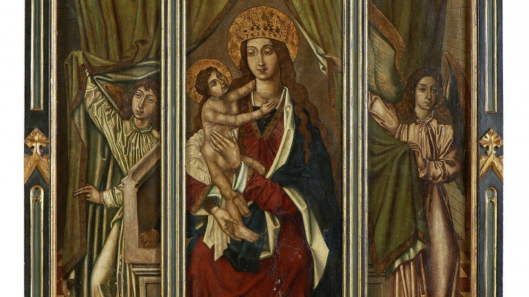 &quot;Nossa Senhora com o Menino Jesus&quot;, óleo sob madeira do Mestre de Santa Clara. Cortesia do Departamento de Fotografia do Palácio do Correio Velho.