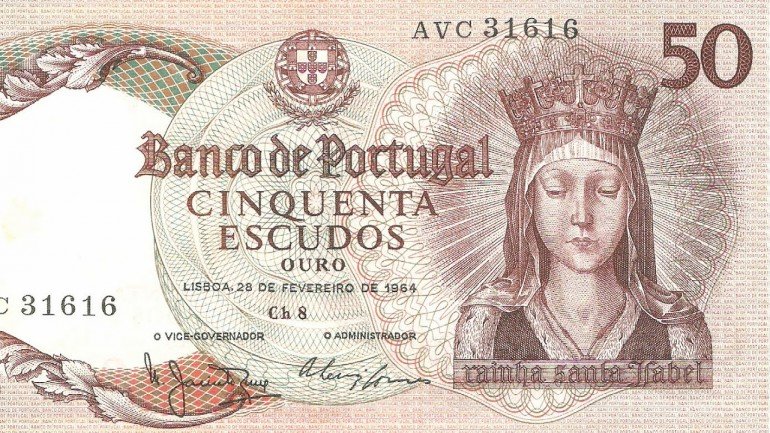 Rainha Santa Isabel, na &quot;nossa&quot; nota de 50 escudos, emitida em 1964