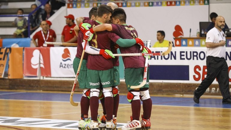 A seleção portuguesa celebra um golo durante o jogo contra a Espanha