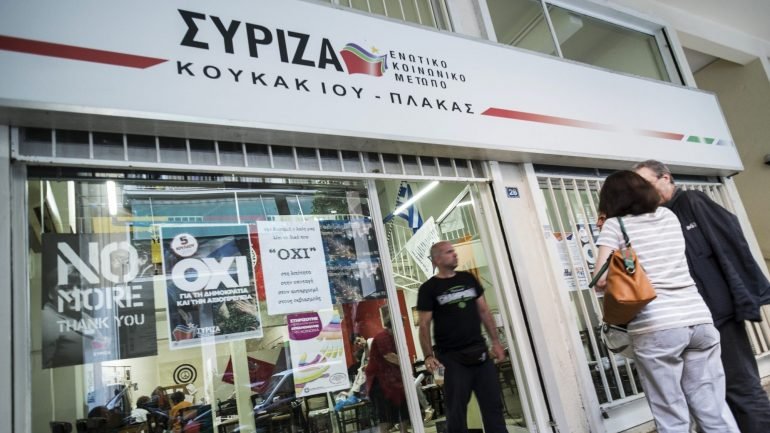 Escritórios do Syriza na baixa de Atenas durante o referendo de julho de 2015.