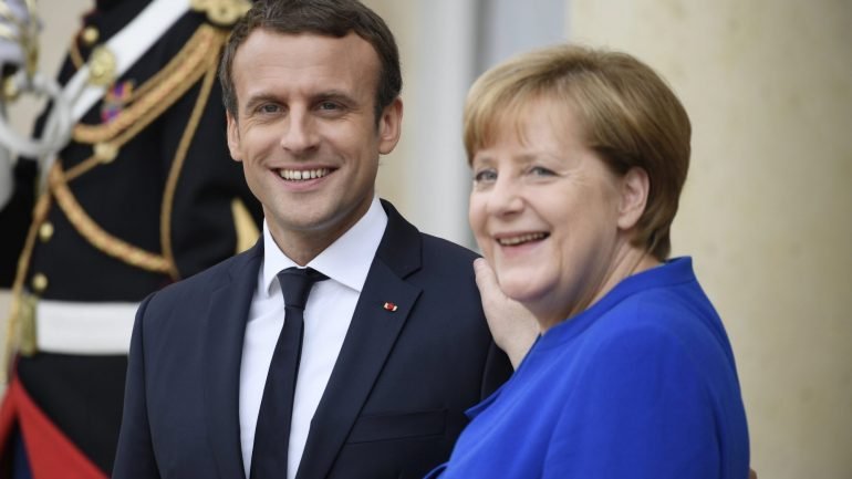 Angela Merkel, a chanceler da Alemanha, e Emmanuel Macron, presidente francês