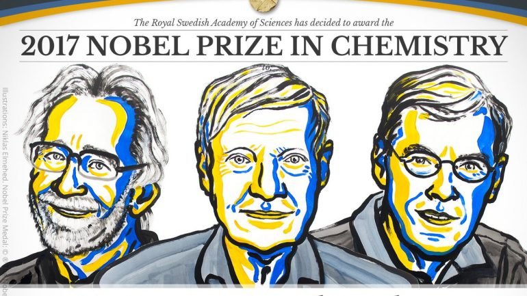 Os três laureados com o prémio Nobel da Química 2017