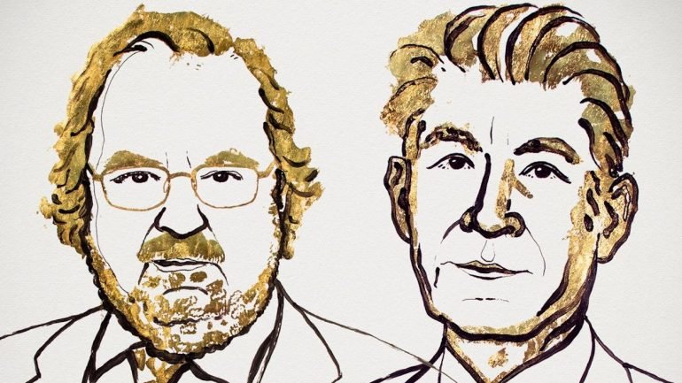 James P. Allison e Tasuku Honjo, laureados pelo Nobel da Medicina, numa ilustração de Niklas Elmehed