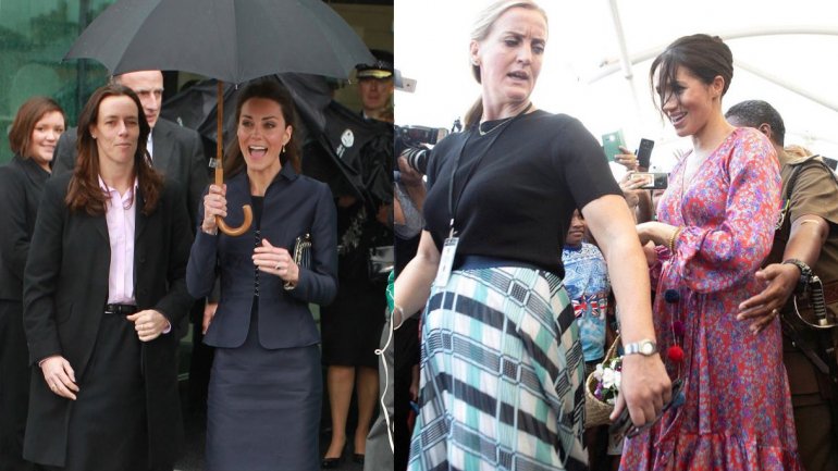À esquerda, a guarda-costas de Kate Middleton desde 2010 e, à direita, a nova guarda-costas de Meghan Markle