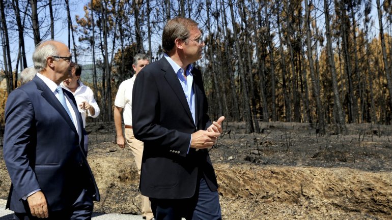 Manuel Frexes, líder distrital de Castelo Branco, à esquerda, numa visita em 2016 a uma área afetada pelos fogos com o então presidente do PSD Pedro Passos Coelho
