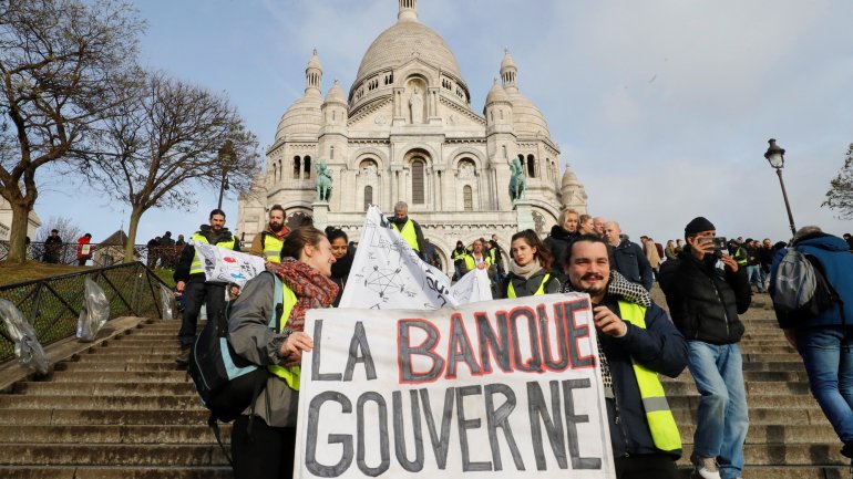 Protesto deste sábado junto à basílica de Montmartre, em Paris