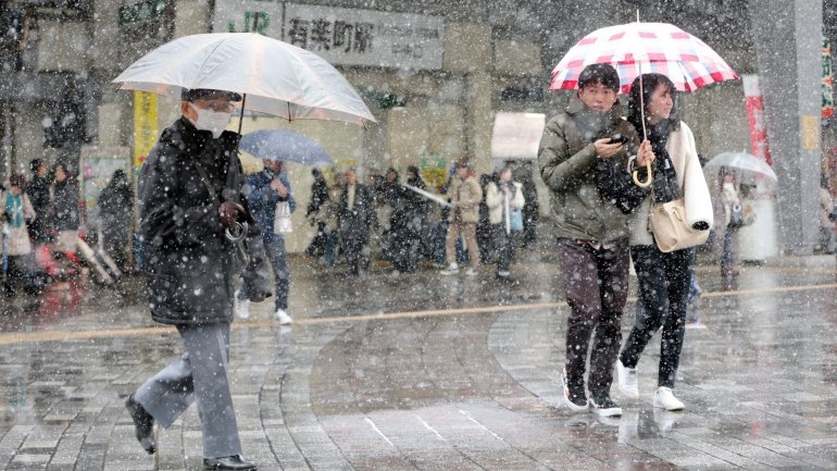 As precipitações gerarão em Tóquio e arredores cerca de cinco centímetros de neve até a primeira hora de domingo.