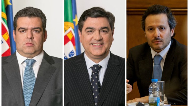 Os ex-secretários de Estado Fernando Rocha Andrade e Jorge Oliveira (à esquerda e ao centro) e Carlos Costa Pina, administrador da Galp (à direita)