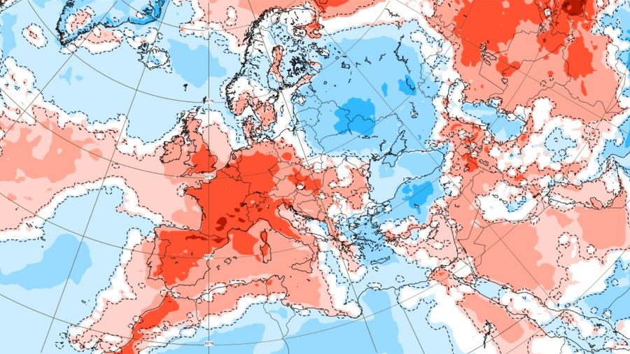O mapa do calor marca Portugal, Espanha e França a vermelho, Foto-legenda